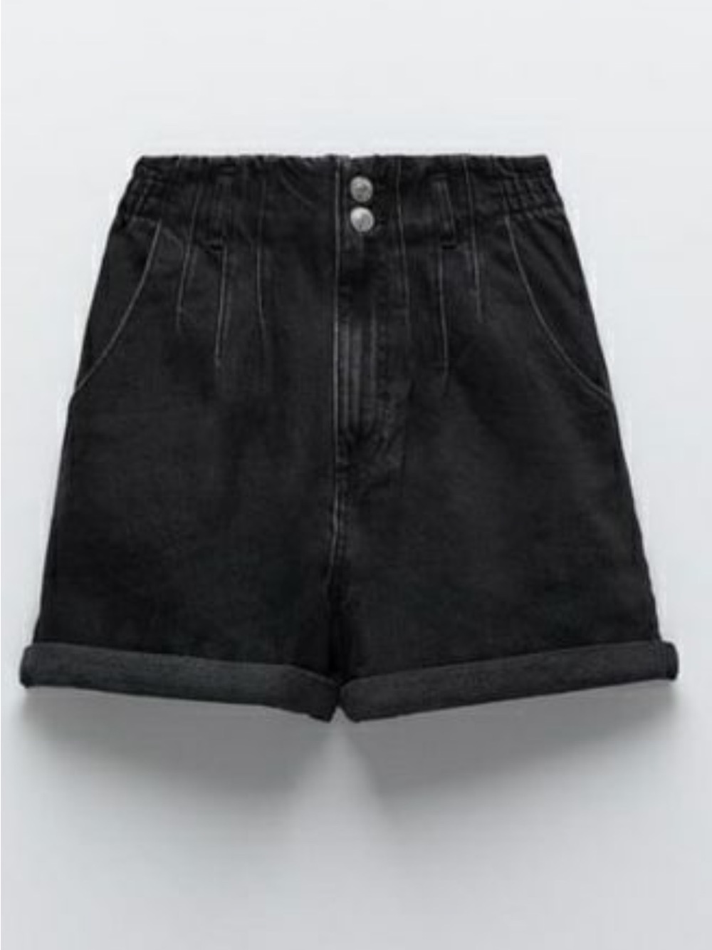 Zara Black High-Rise Roll-Cuff Denim Shorts